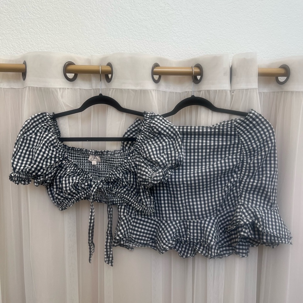 Gingham Puff Sleeve Set